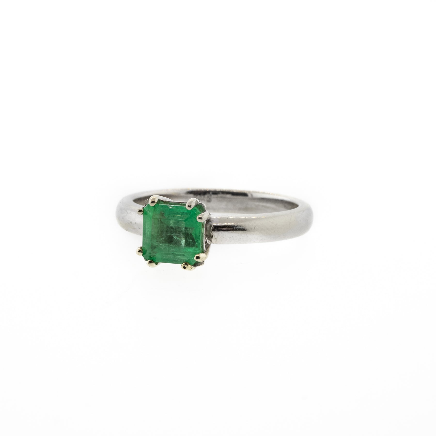 Square Step-Cut Emerald White Gold Ring