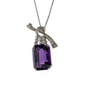 27.95ct Amethyst and Natural Diamond Pendant with Box Chain
