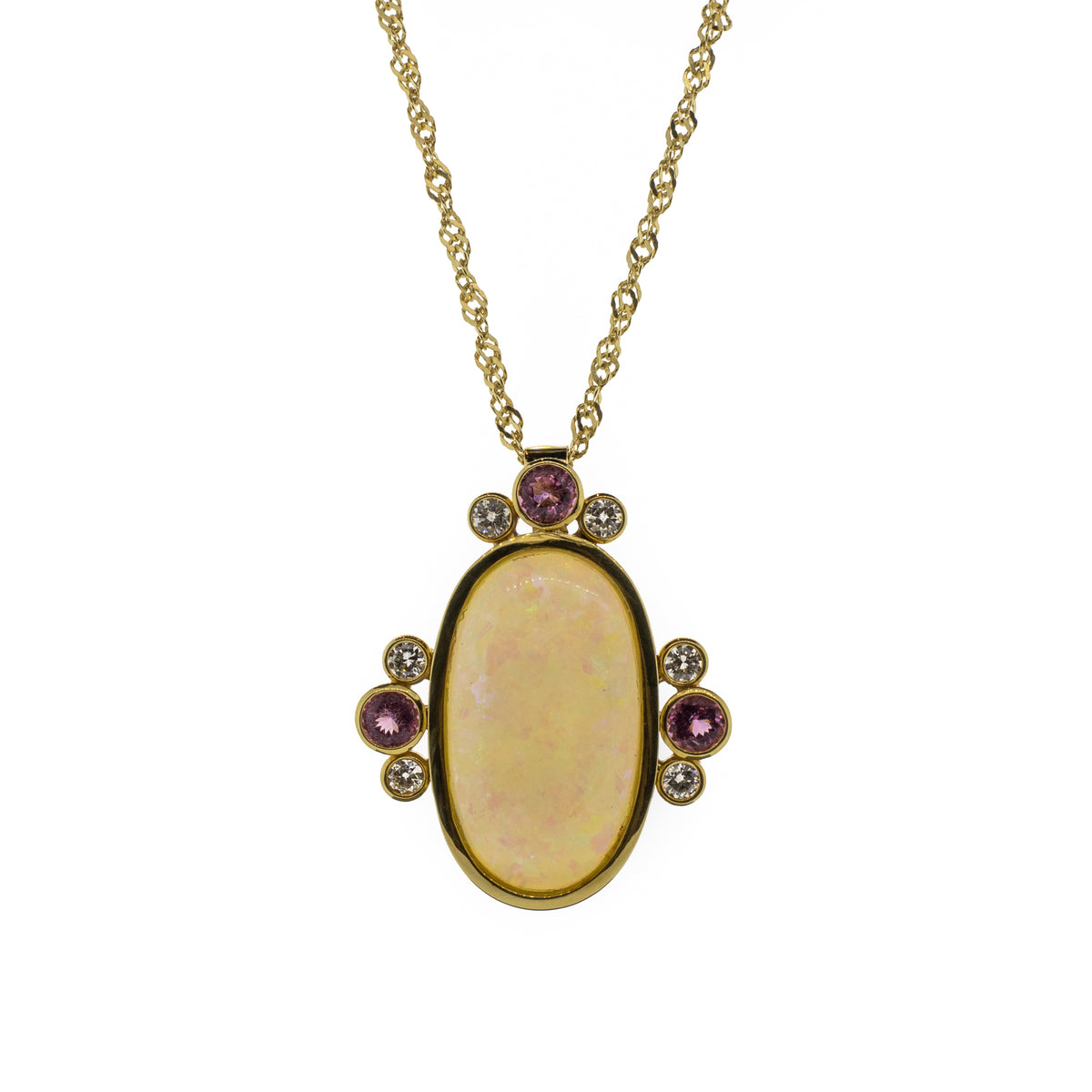 11.03ct Opal, Pink Tourmaline & Diamond Pendant Necklace