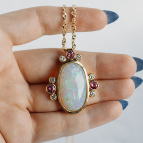 11.03ct Opal, Pink Tourmaline & Diamond Pendant Necklace