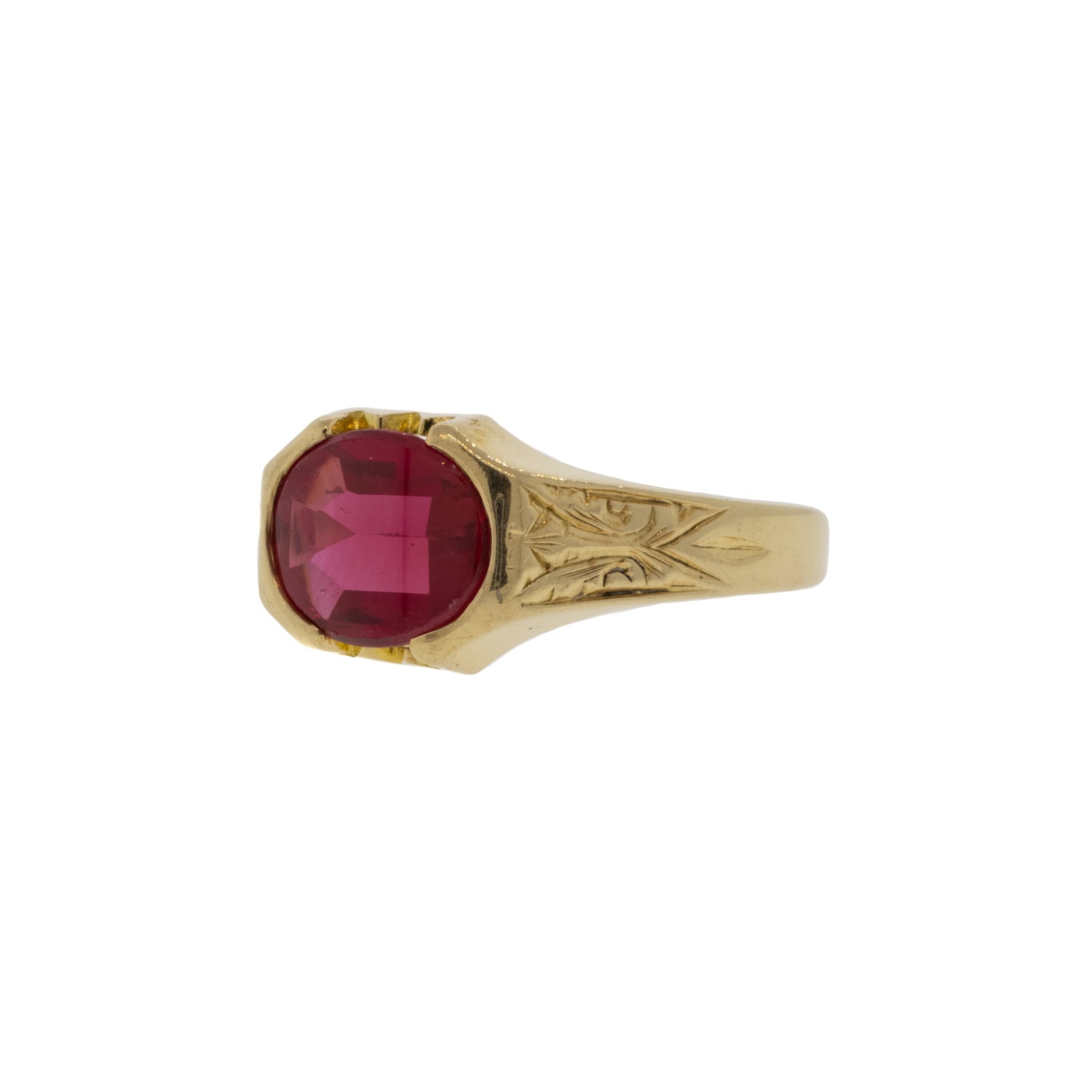 Art Deco Oval Buff Top Lab Ruby Ring