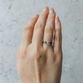 -Diamond and Sapphire Three Stone Ring