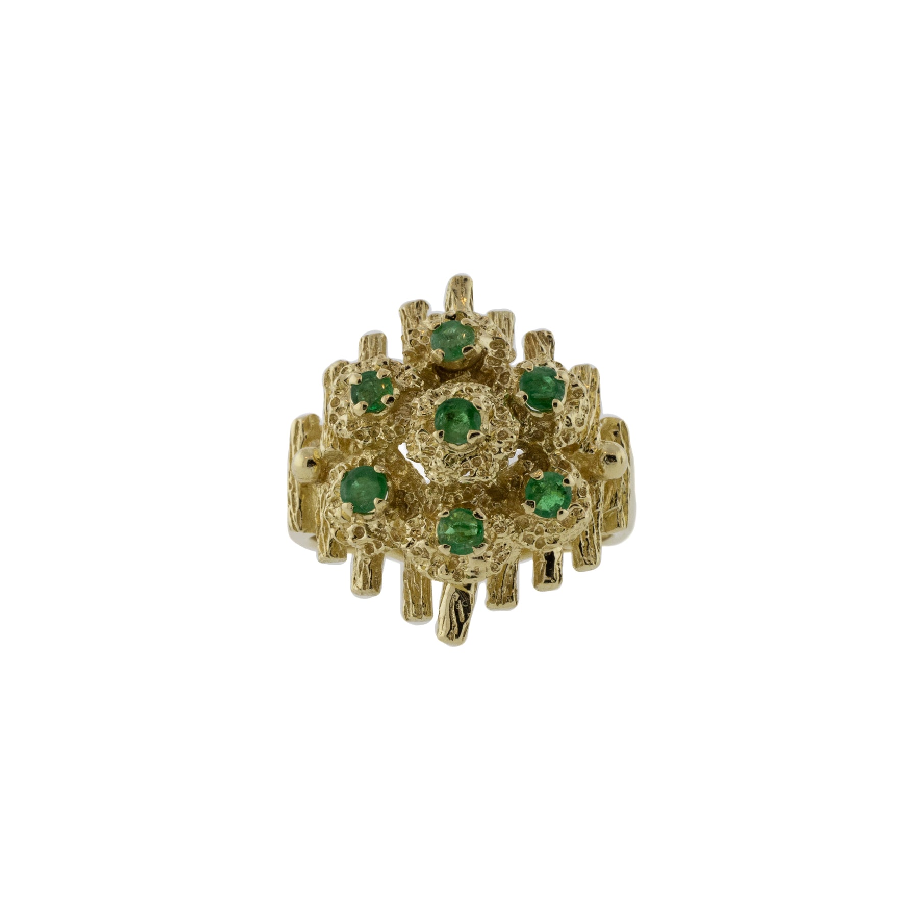 Mid-Century Brutalist Emerald Cluster Ring
