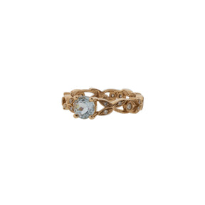 Rose Gold Natural Aquamarine and Moissanite Twisted Shank Ring
