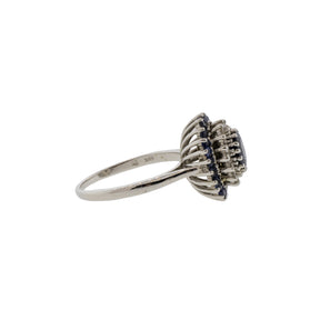 White Gold Blue Sapphire and Diamond Double Halo Ring