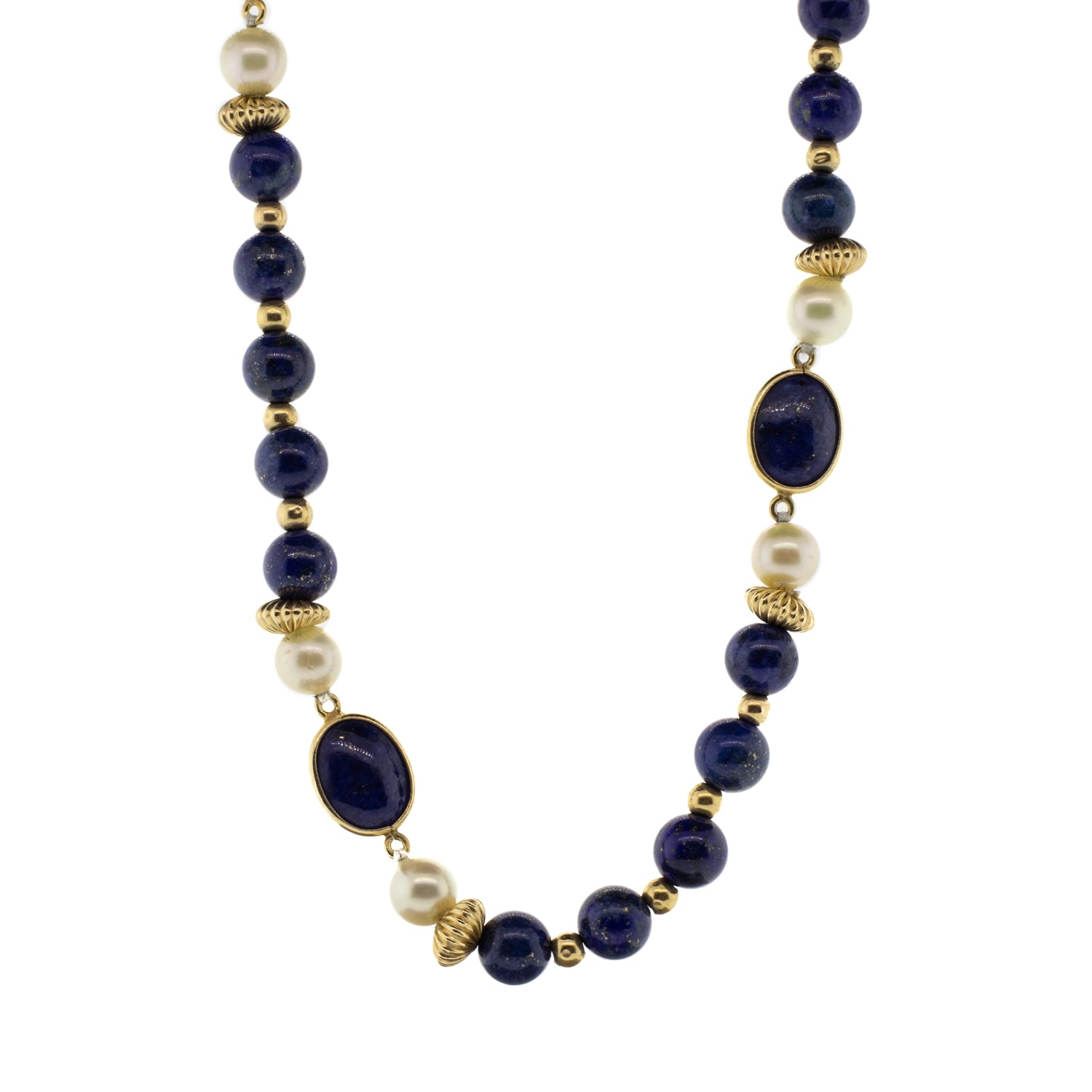 Lapis, Freshwater Pearl and Gold Bead Necklace