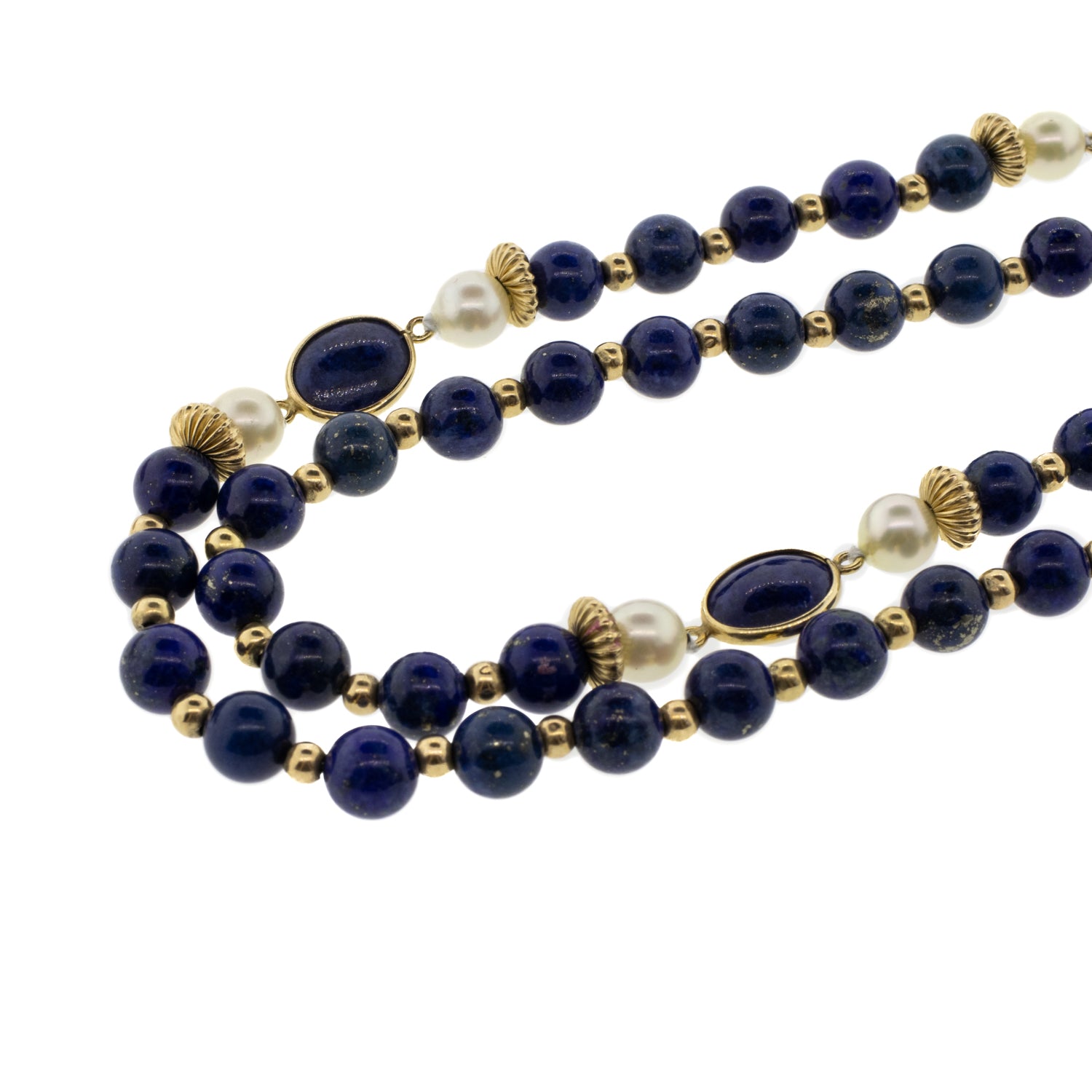 Lapis, Freshwater Pearl and Gold Bead Necklace