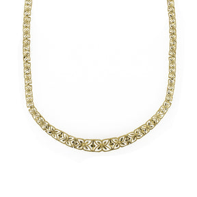 Solid Yellow Gold Diamond Cut Floral Necklace