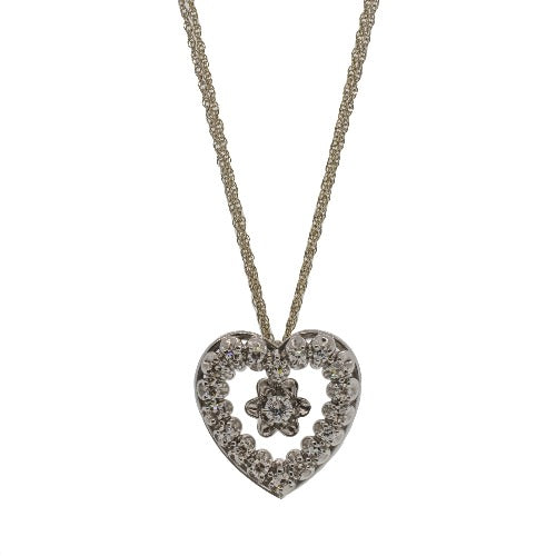 Mid-Century Diamond Heart White Gold Necklace