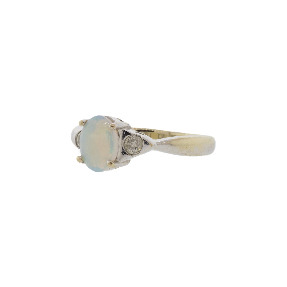 Oval Opal and Diamond Three Stone Ring