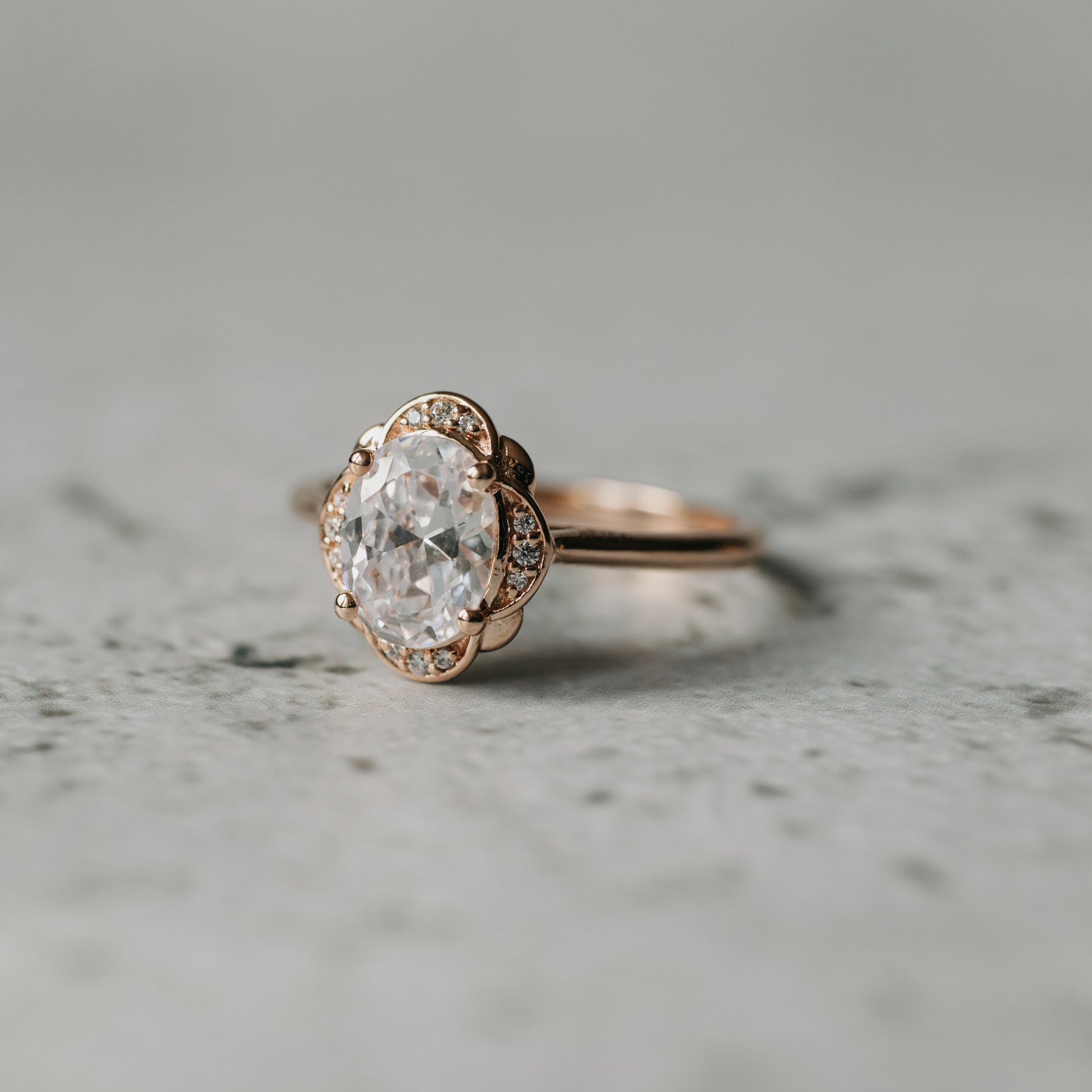 Oval Accented 14K Rose Gold Engagement Ring