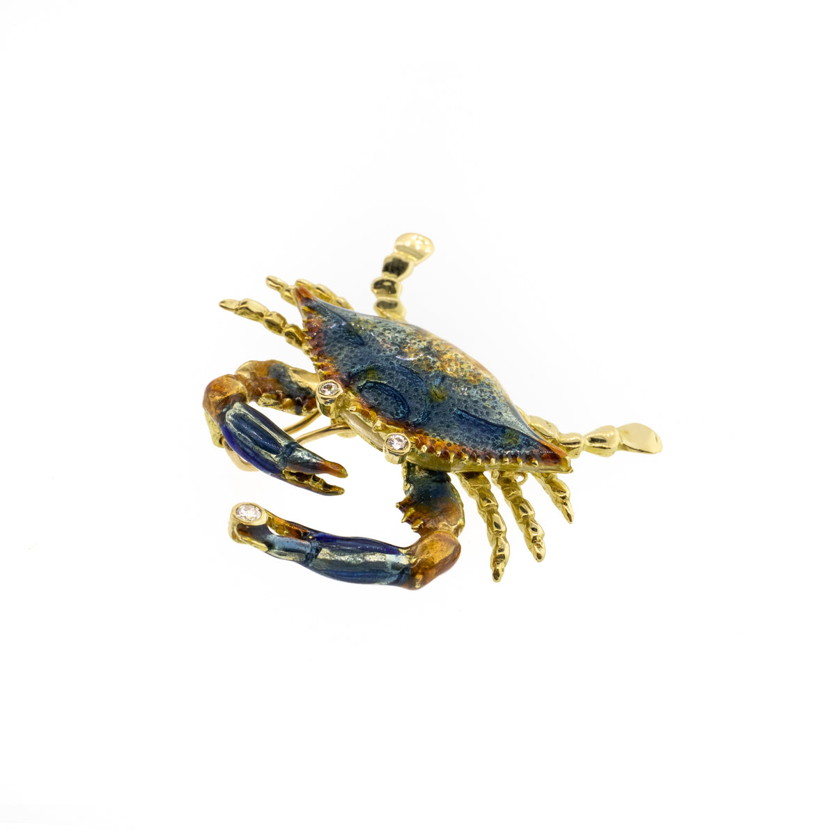 Diamond & Blue Enamel 18K Yellow Gold Crab Pendant Enhancer