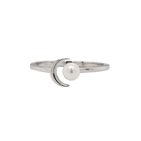 Cultured Freshwater Pearl & White Gold Crescent Moon Ring
