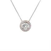 One Carat Round Diamond & Halo Pendant Necklace