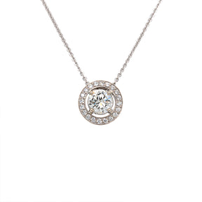 One Carat Round Diamond & Halo Pendant Necklace
