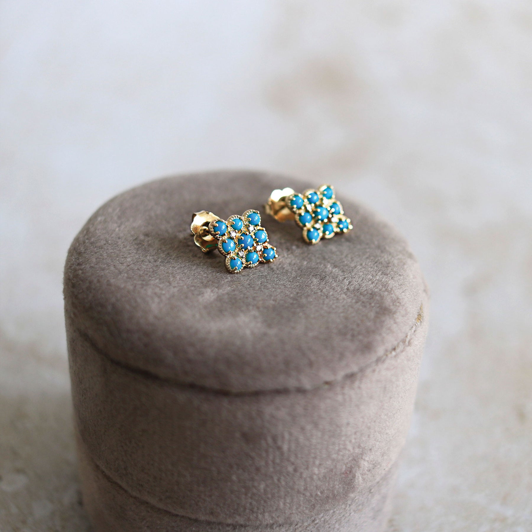 Geometric Earrings with Natural Diamonds and Turquoise
