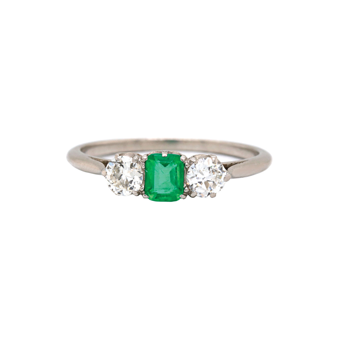 Art Deco Natural Emerald & Old Mine Diamond Platinum Ring