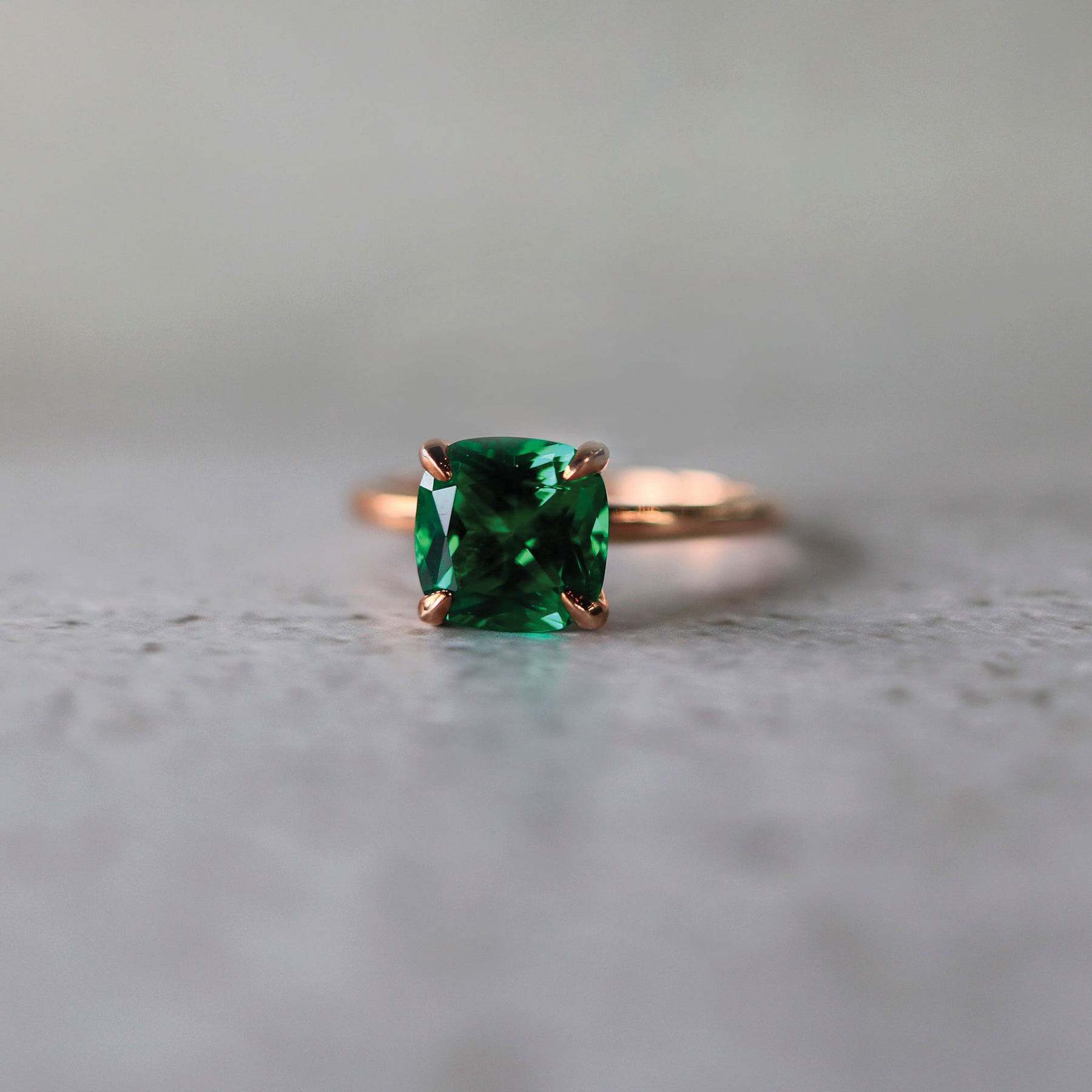 Lab-Grown Cushion Cut Emerald Gemstone 14K Engagement Ring