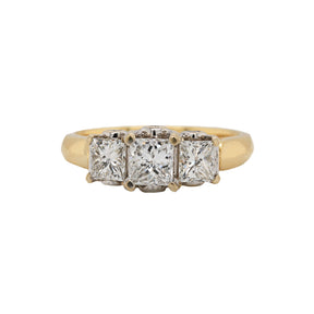 3 Stone Princess Cut Diamond 18K Yellow Gold Ring