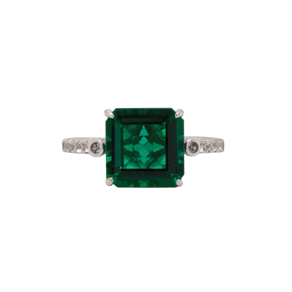 Lab-Created Emerald & White Sapphire White Gold Ring