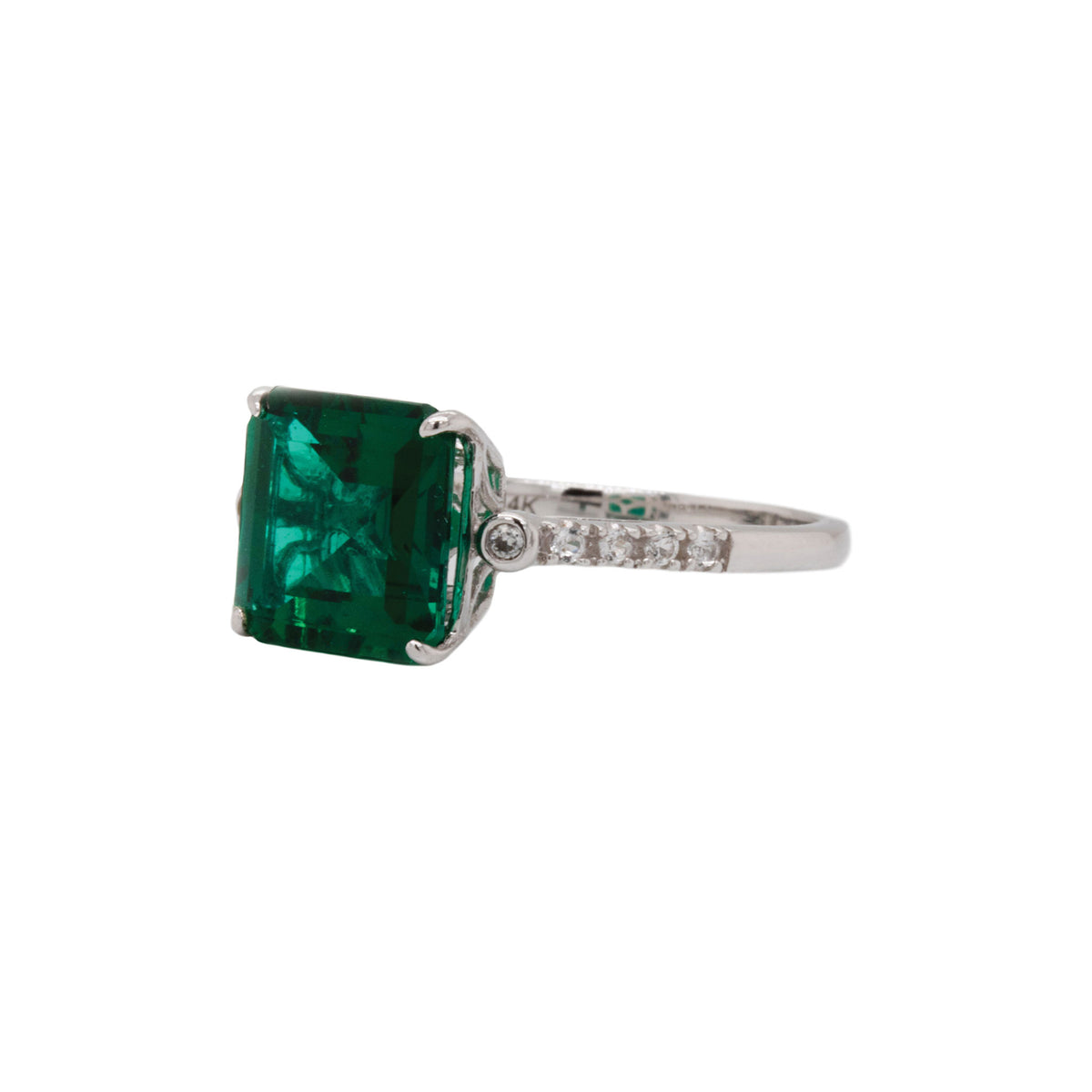 Lab-Created Emerald & White Sapphire White Gold Ring