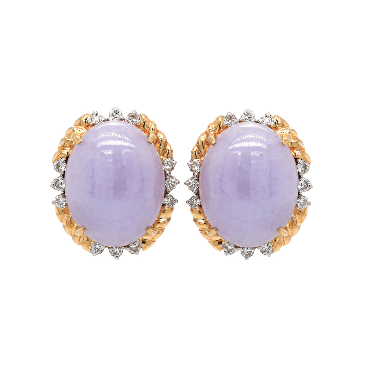 Lavender Jade & Diamond Gold Rope Earrings