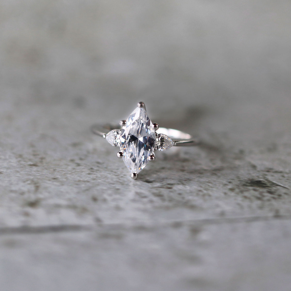 Marquise Diamond Three Stone 14K White Gold Engagement Ring