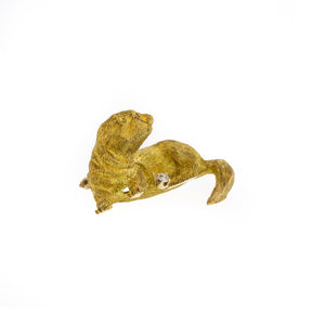Diamond and Synthetic Ruby 18K Yellow Gold Otter Pin