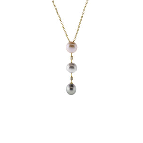 Dyed Freshwater Pearl Trio Pendant with Diamond Accents