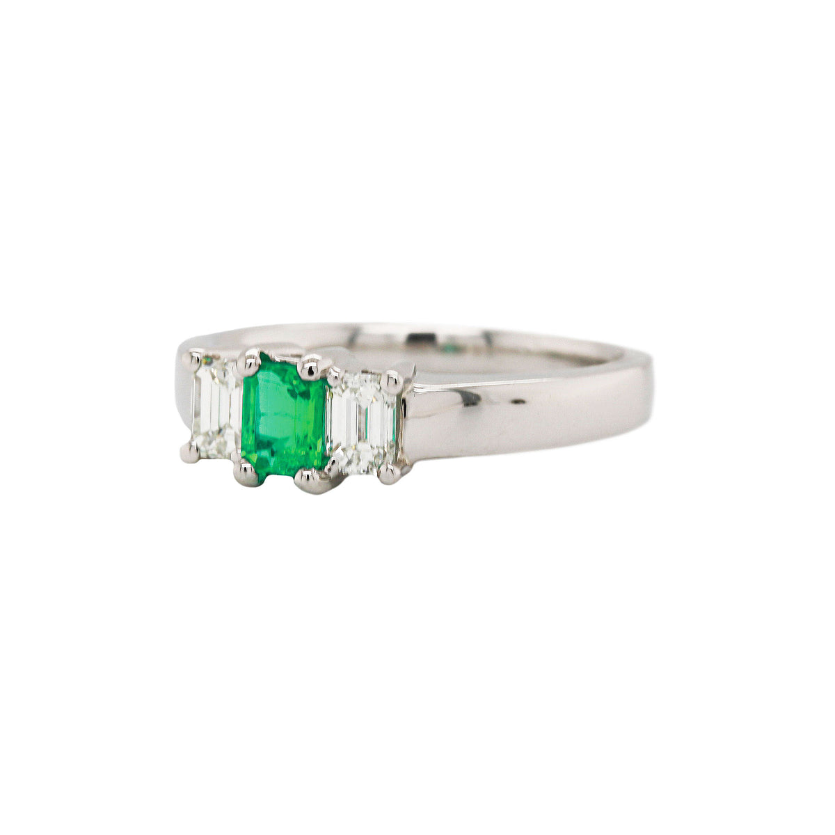 Emerald & Diamond 3 Stone Platinum Engagement Ring