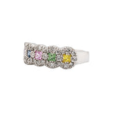 Five Stone Rainbow Sapphire & Diamond Halo Ring