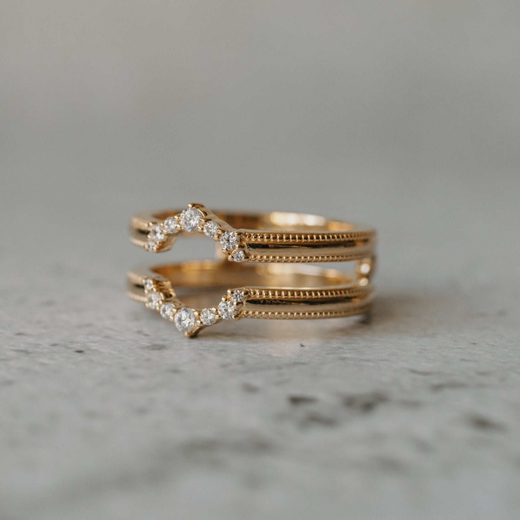 Moissanite Engagement Ring Guard Set Unique 14K White Gold Rings Natural  Side Diamonds Bridal Set - Camellia Jewelry