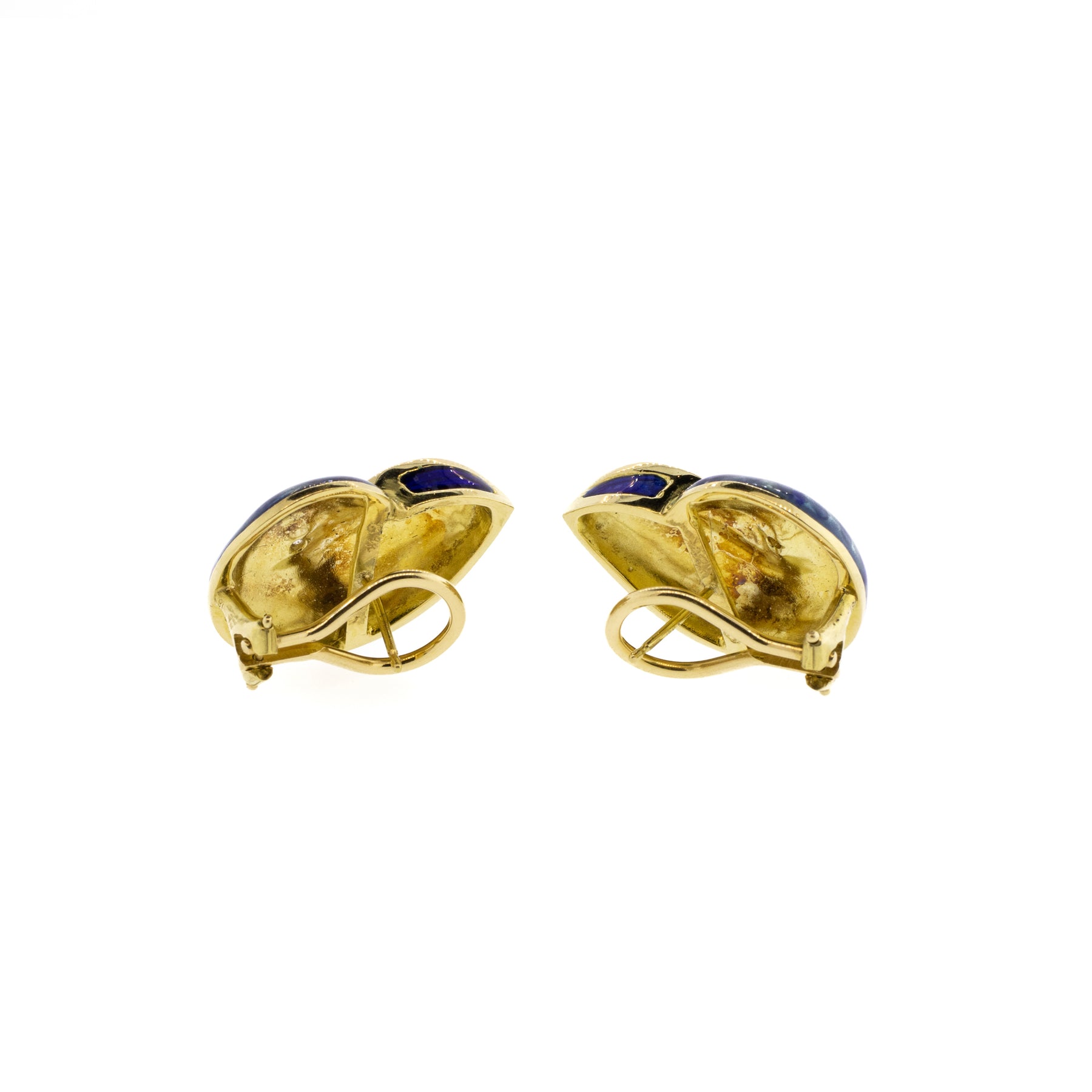 Diamond & Enamel Shell 18K Yellow Gold Earrings