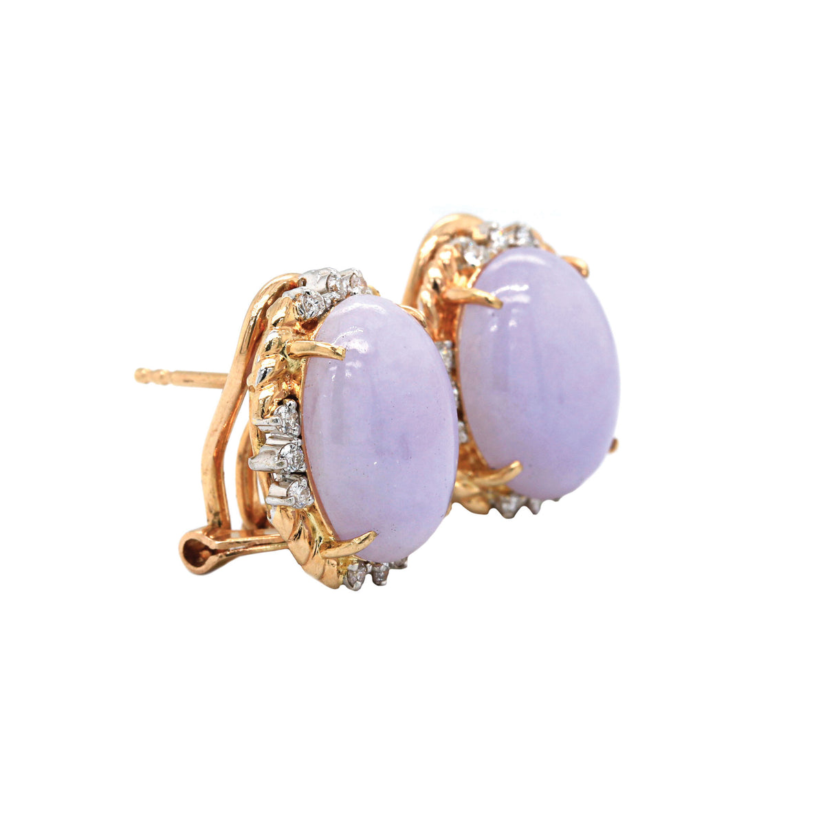 Lavender Jade & Diamond Gold Rope Earrings