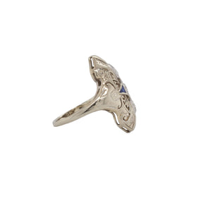 Art Deco Old European Cut Diamond & Synthetic Sapphire Platinum Ring