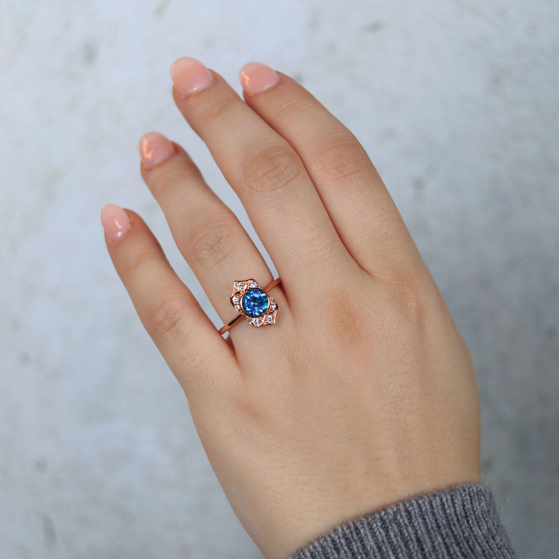 Round Lab-Grown Gemstone Vintage-Inspired 14K Engagement Ring