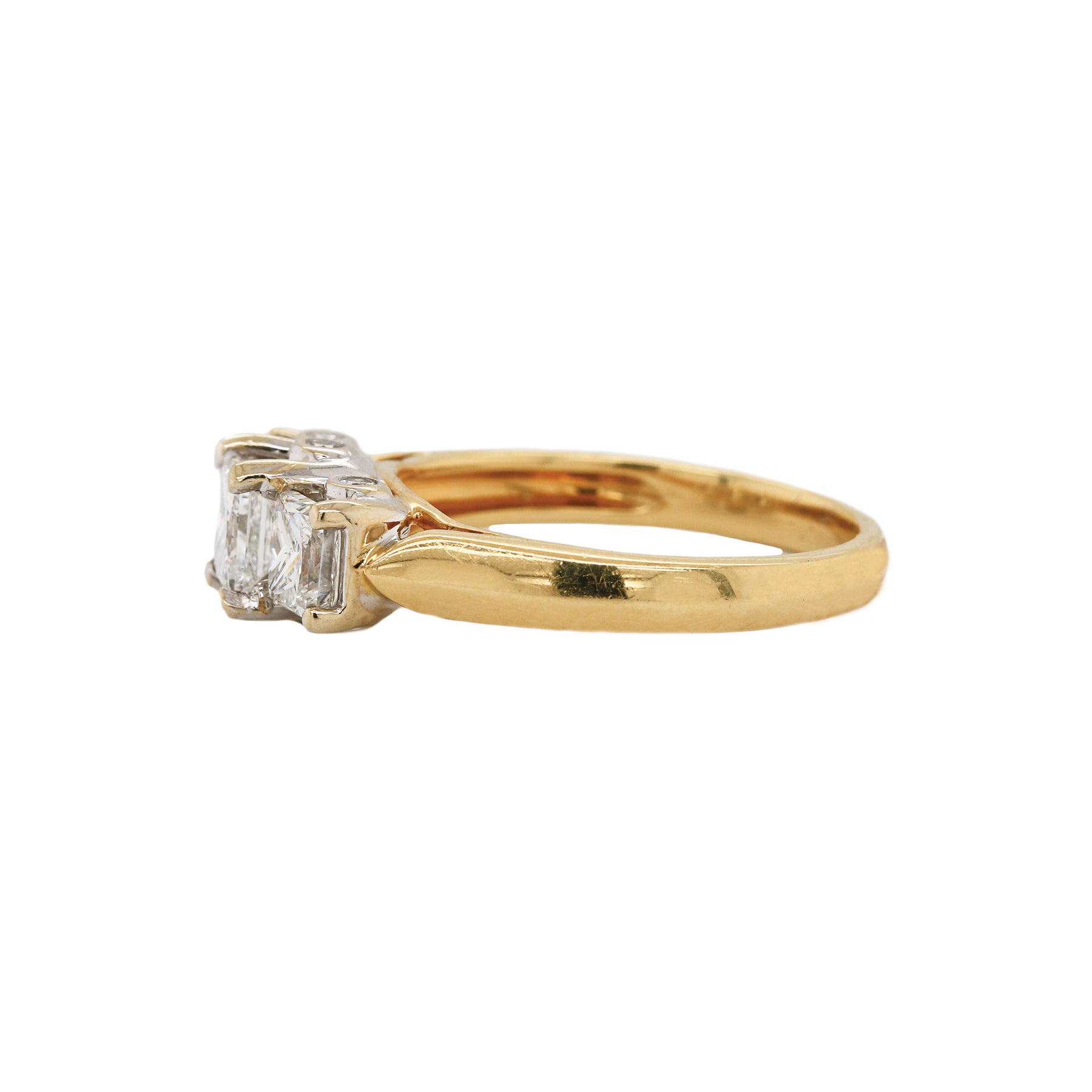 3 Stone Princess Cut Diamond 18K Yellow Gold Ring