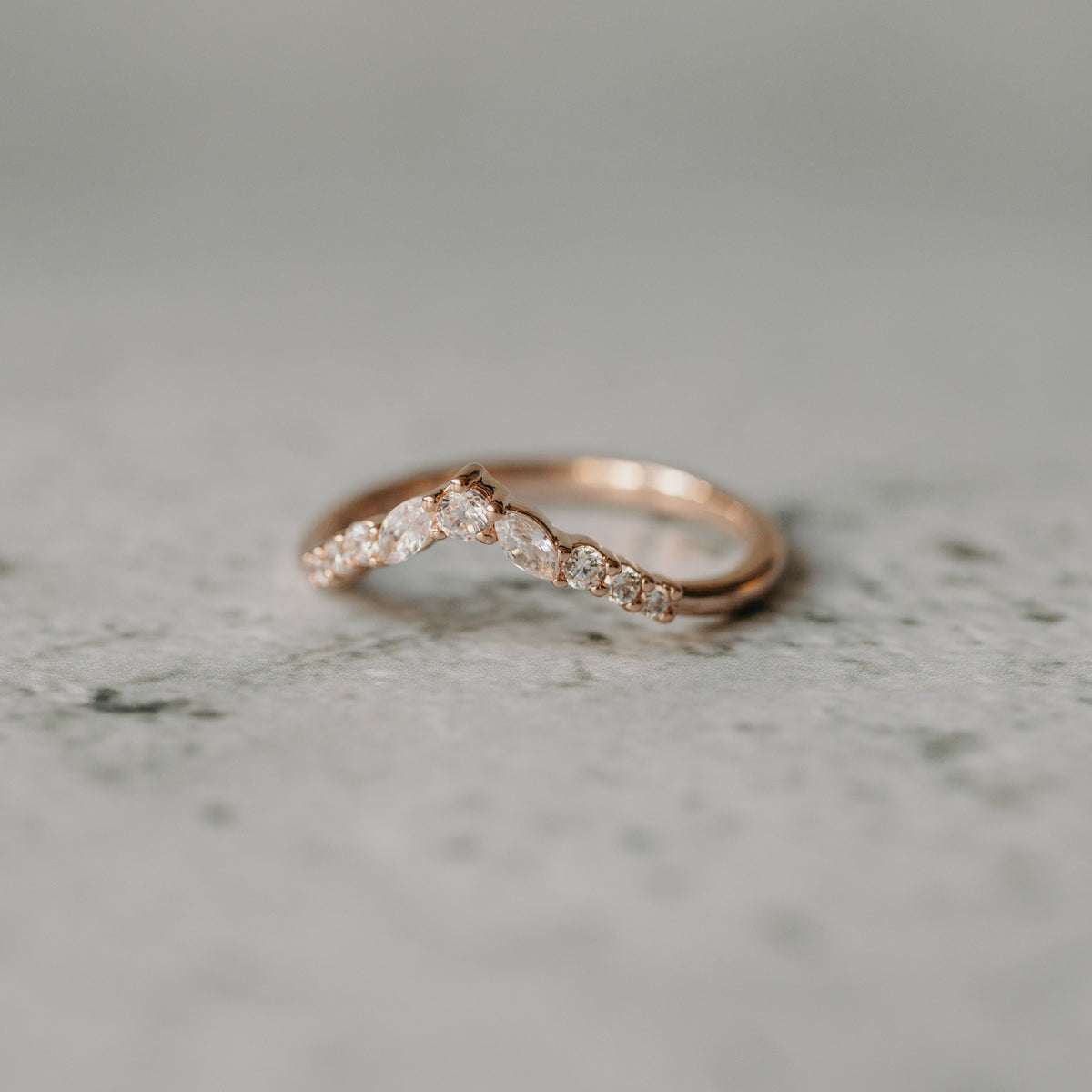 14K Rose Gold Marquise And Round Cut Wedding Contour Band